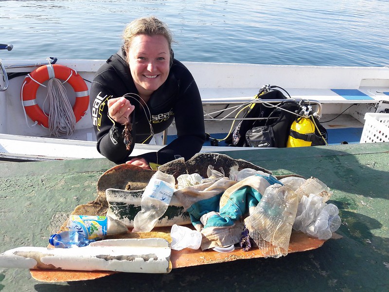 image of diver and marine debris