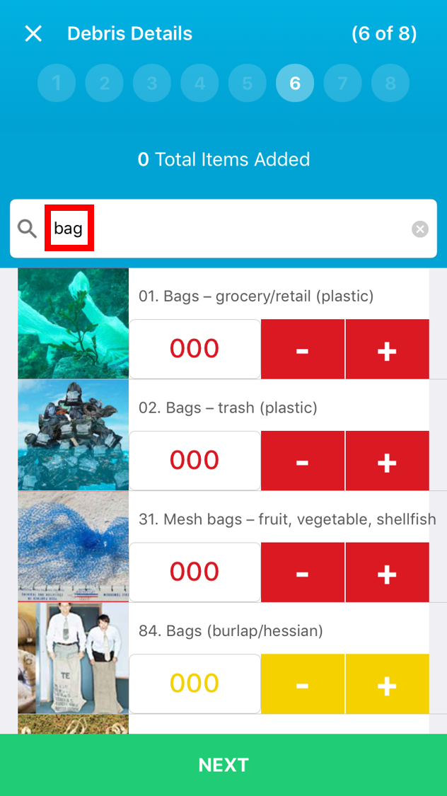 Dive Against Debris app search bar