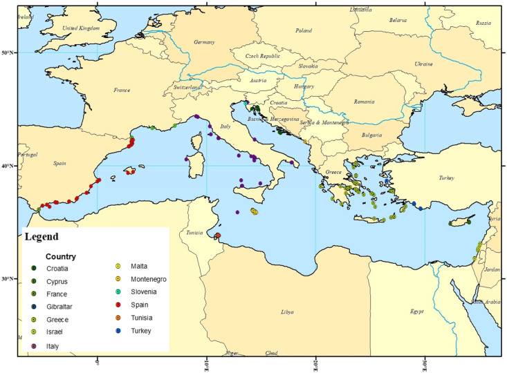 image of dive against debris survey Mediterranean map