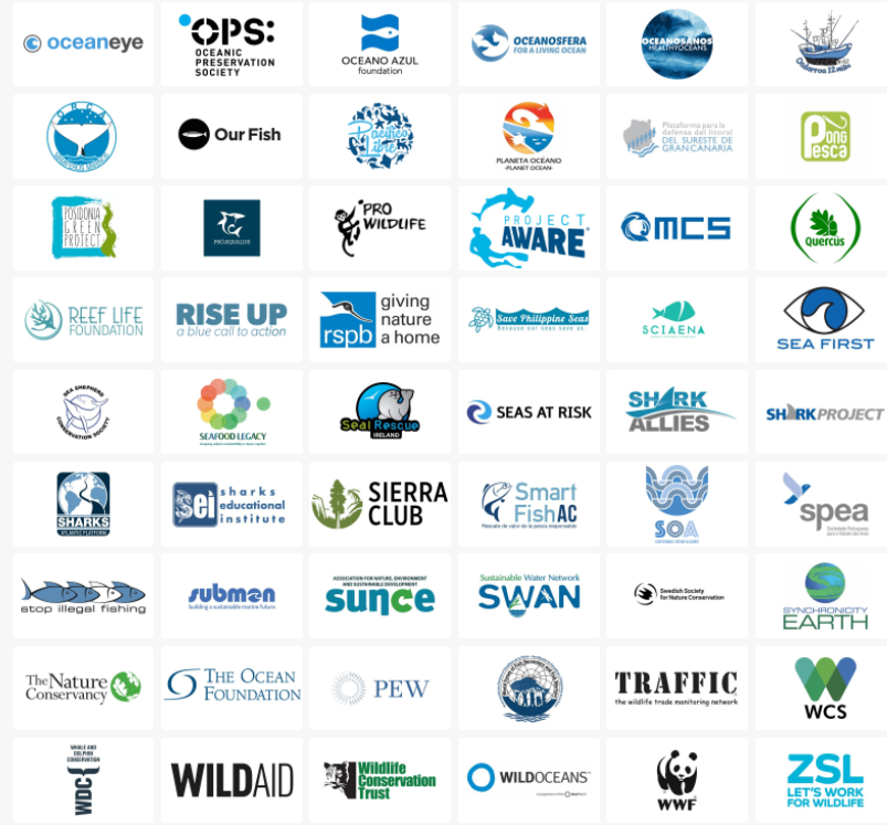 image of Stop Funding Overfishing supporters logos project aware
