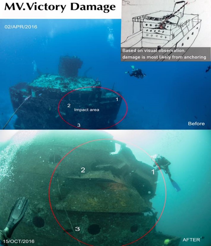 Structural damage to the ship wreck: First monitoring dive