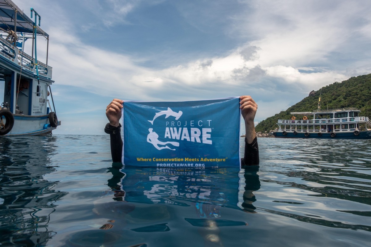 Project AWARE flag in water