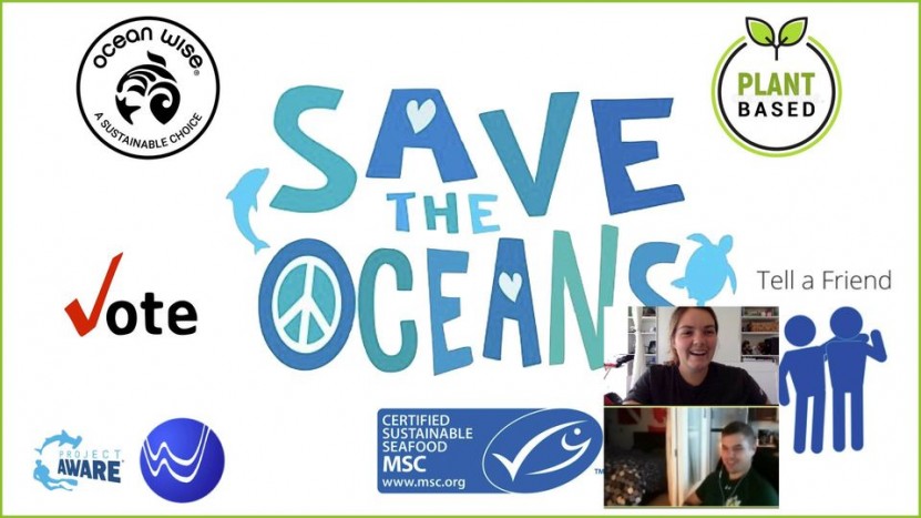 Save the Oceans, zoom screen shot, ocean wise sustainable seafood, plant based, water sports, vote